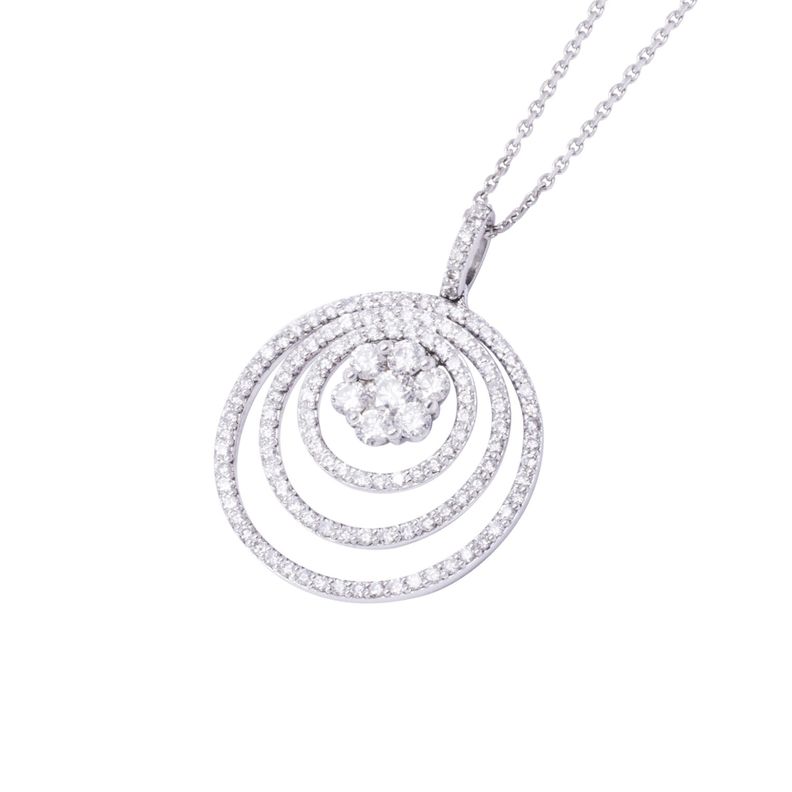 Collar Oro Blanco 18kt Tres Círculos y Flor Diamantes 105 Pts-1