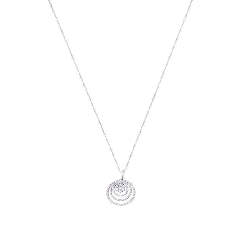 Collar Oro Blanco 18kt Tres Círculos y Flor Diamantes 105 Pts-2