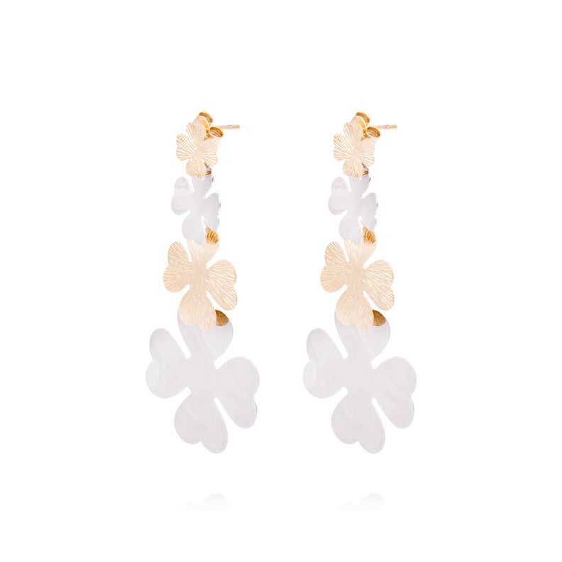 Aros de Plata Esterlina 925 Trebol Bicolor Revestido en Oro 18kt-0
