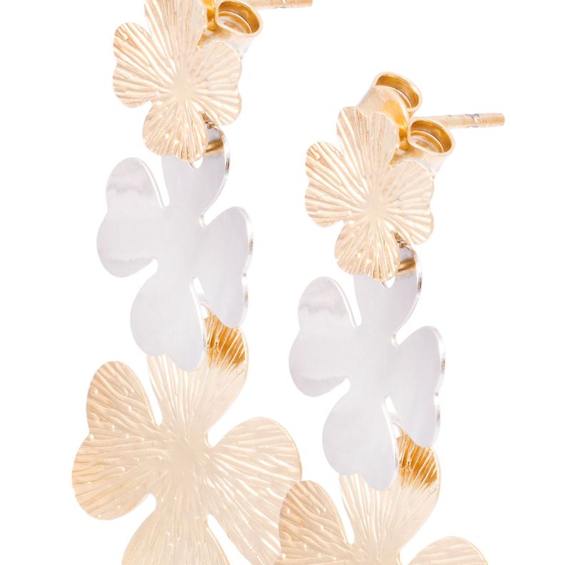 Aros de Plata Esterlina 925 Trebol Bicolor Revestido en Oro 18kt-1