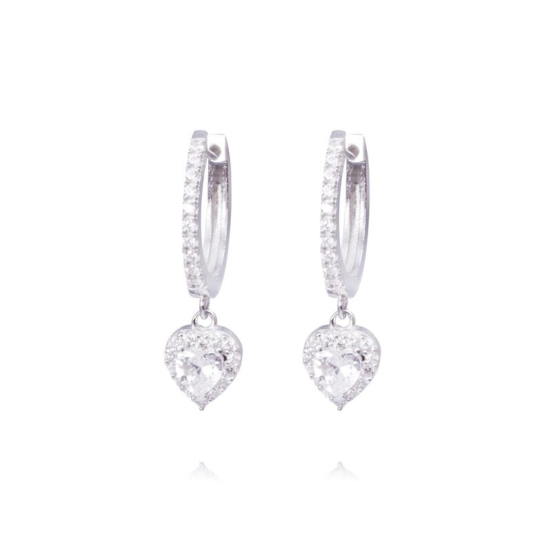 Aros Plata Esterlina 925 Argollas Corazones Colgantes y Circonitas-0