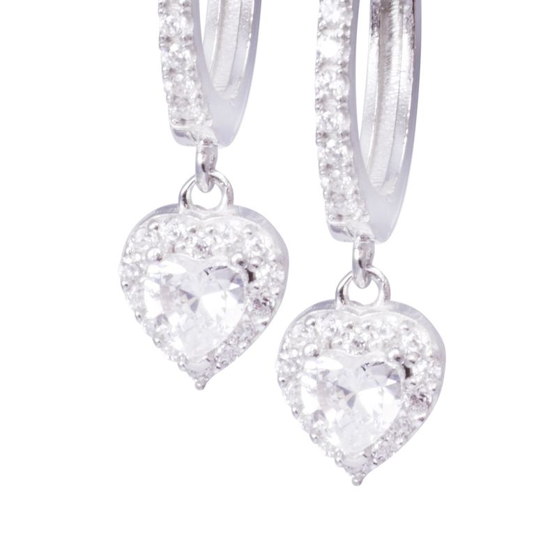 Aros Plata Esterlina 925 Argollas Corazones Colgantes y Circonitas-1