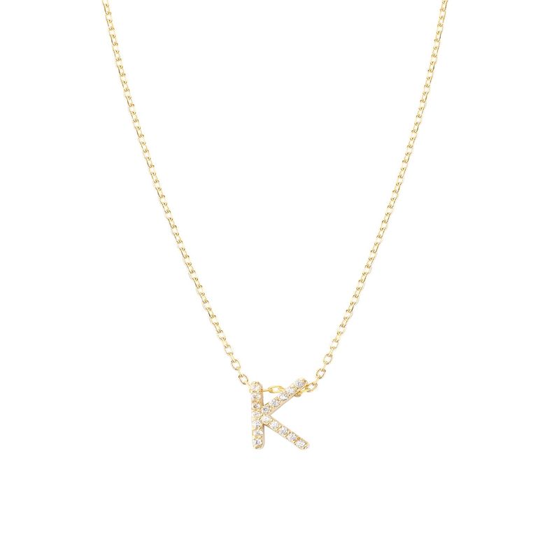 Collar de Plata Esterlina 925 Letra K Circon Revestido en Oro 18kt-0