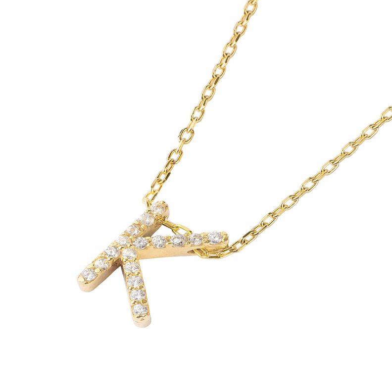Collar de Plata Esterlina 925 Letra K Circon Revestido en Oro 18kt-1