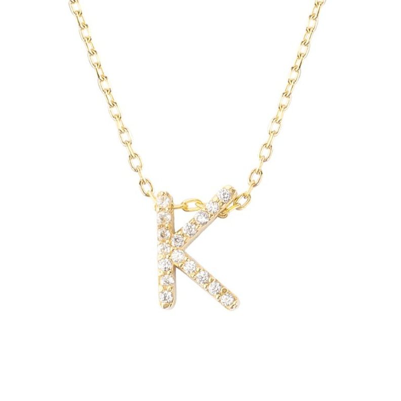 Collar de Plata Esterlina 925 Letra K Circon Revestido en Oro 18kt-2