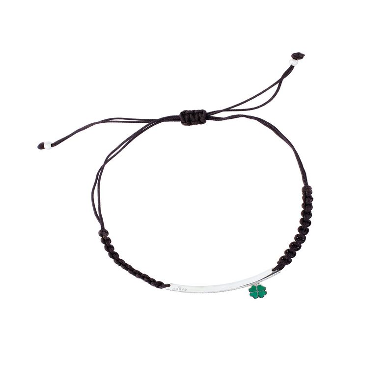 Pulsera de Plata Esterlina 925 Hilo Negro Trebol-0