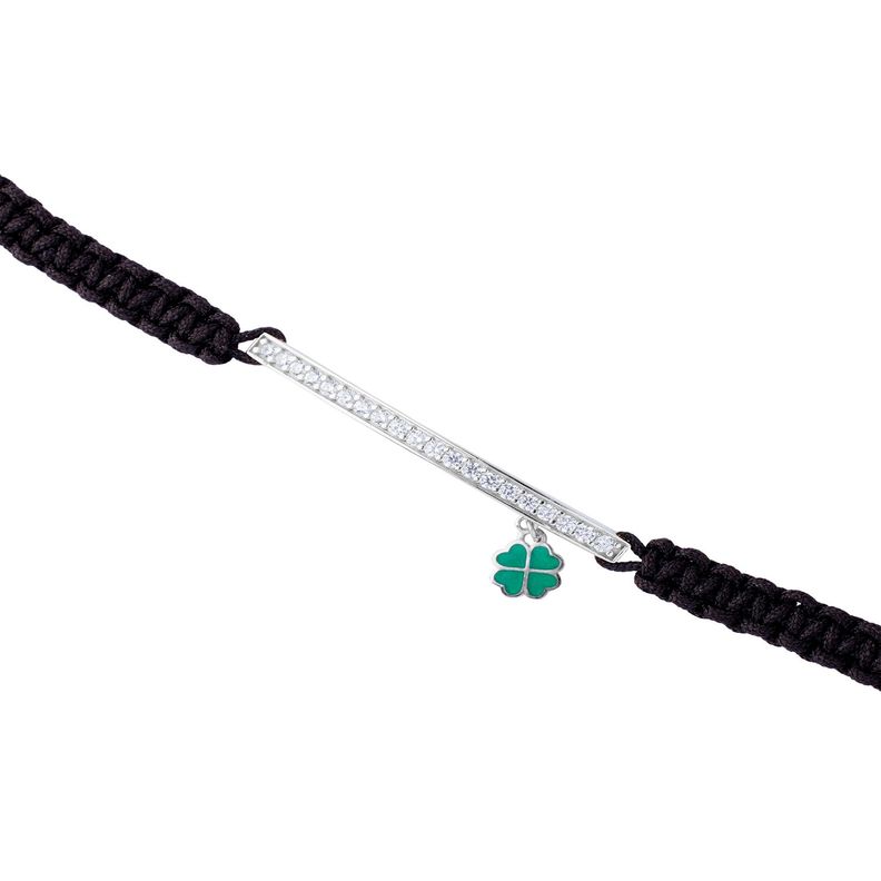 Pulsera de Plata Esterlina 925 Hilo Negro Trebol-1