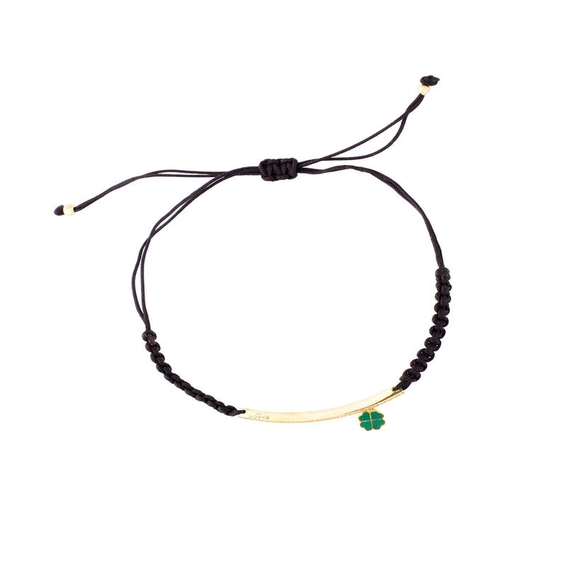 Pulsera Plata Esterlina 925 Hilo Negro Trebol Revestido en Oro 18kt-0