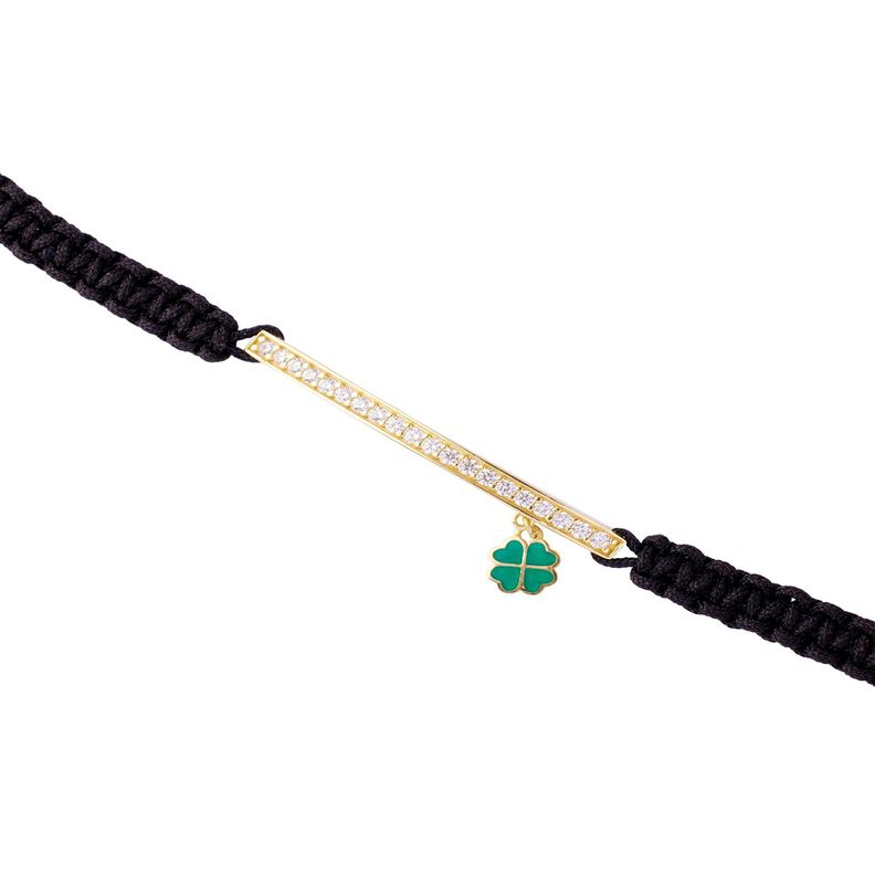 Pulsera Plata Esterlina 925 Hilo Negro Trebol Revestido en Oro 18kt-1