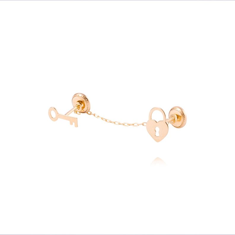 Piercing de Oro de 9kt Candado de corazón y llave colgante-0