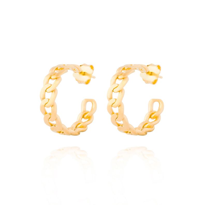 Aros de Plata Esterlina 925 Argollas Groumet Revestido en Oro 18kt-0