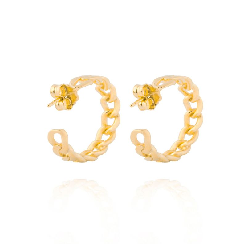 Aros de Plata Esterlina 925 Argollas Groumet Revestido en Oro 18kt-1