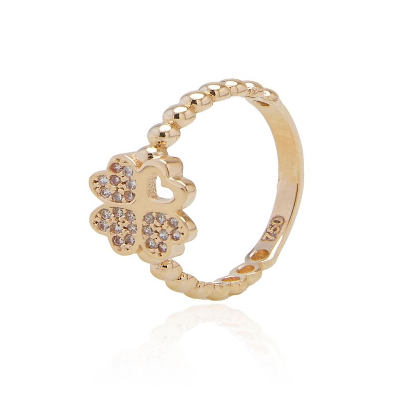 Anillo de Oro 18kt Trébol Circón-0
