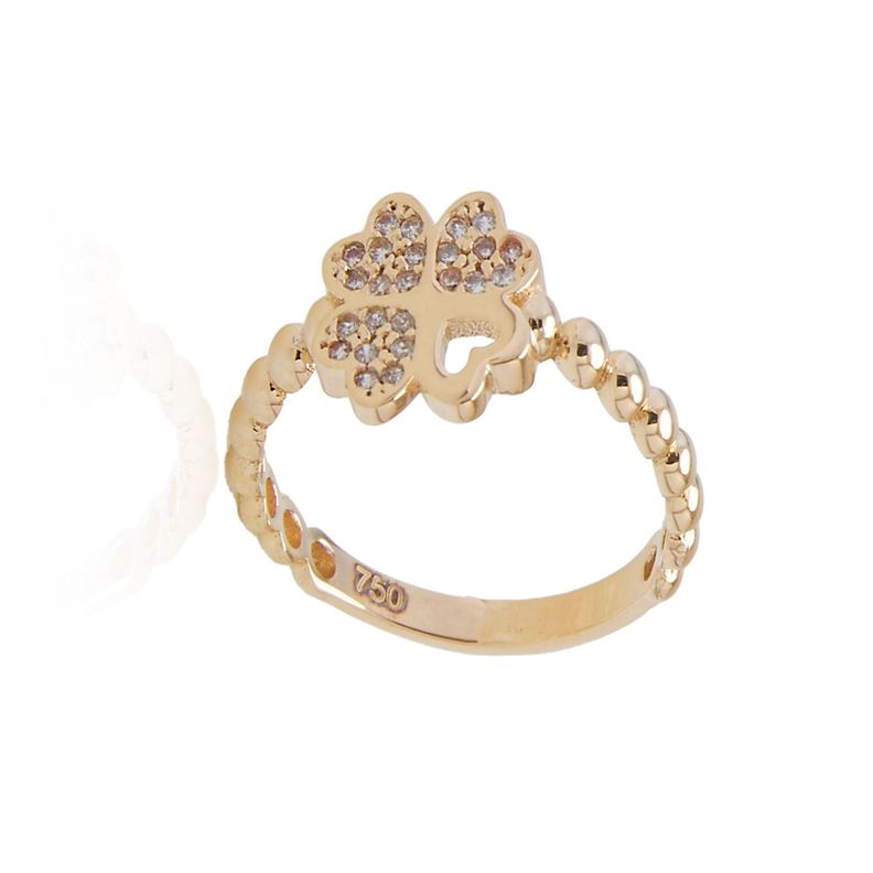 Anillo de Oro 18kt Trébol Circón-2