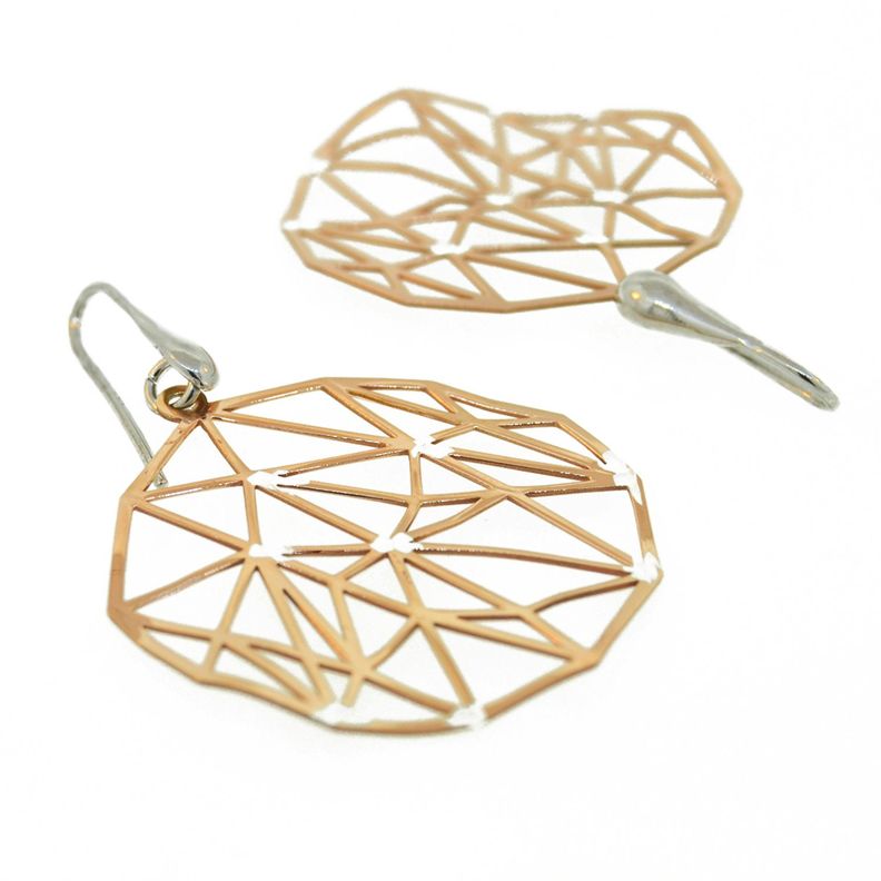 Aros de Plata Esterlina 925 Rombo Bicolor Revestido en Oro 18kt-1