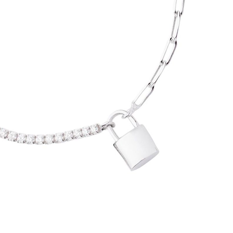 Pulsera de Plata Esterlina 925 Pulsera Tobillera Candado-2