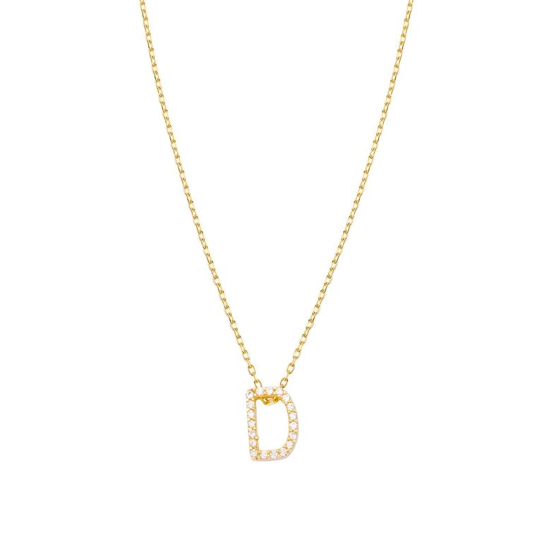 Collar de Plata Esterlina 925 Letra D Circon Revestido en Oro 18kt-0