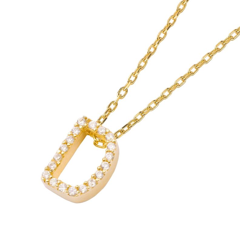Collar de Plata Esterlina 925 Letra D Circon Revestido en Oro 18kt-1