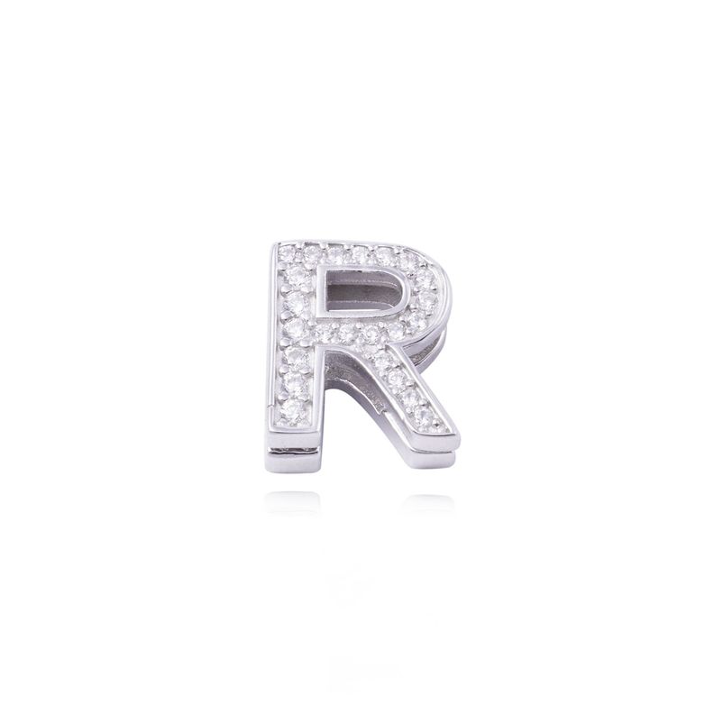 Dije de Plata broche Letra R con Circonita-0