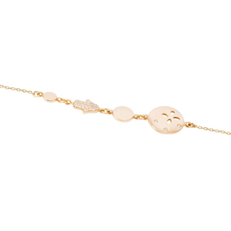 Pulsera Oro Amarillo 18kt Círculos y Mano de Fátima 7 Pts-1
