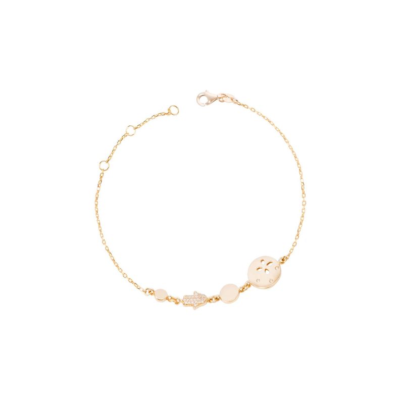 Pulsera Oro Amarillo 18kt Círculos y Mano de Fátima 7 Pts-2