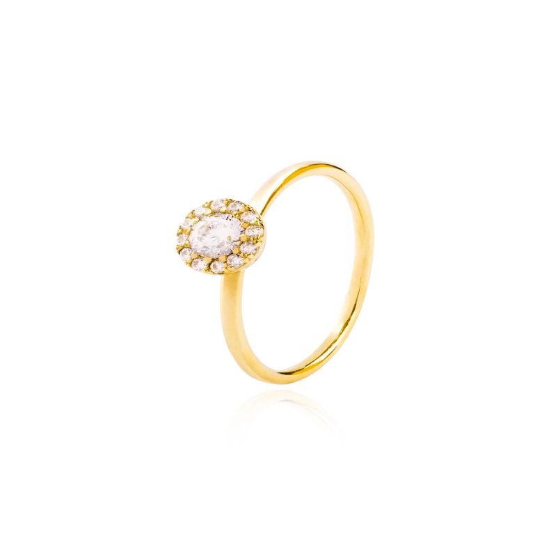 Anillo Compromiso Oro Amarillo 18kt Botón Circonita Solitario-0