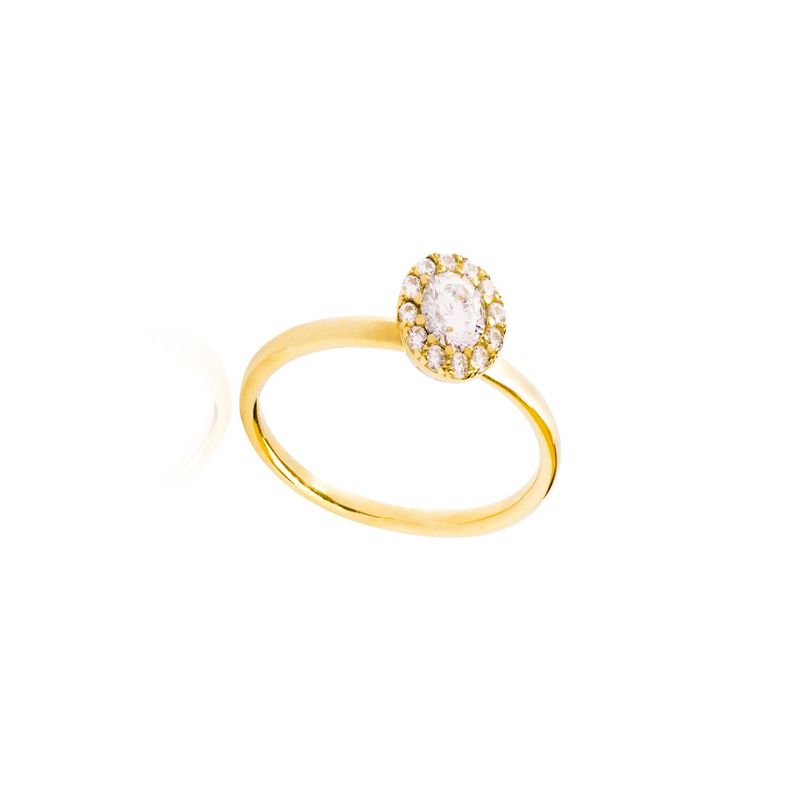 Anillo Compromiso Oro Amarillo 18kt Botón Circonita Solitario-2