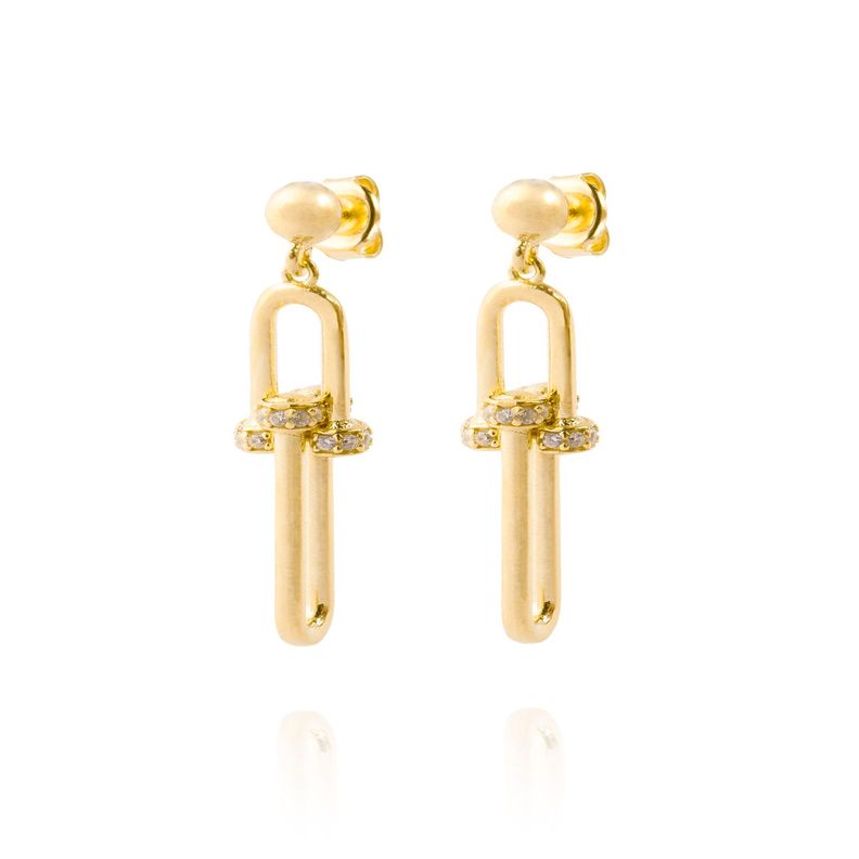 Aros de Plata Esterlina 925 Eslabones Circon Revestido en Oro 18kt-0
