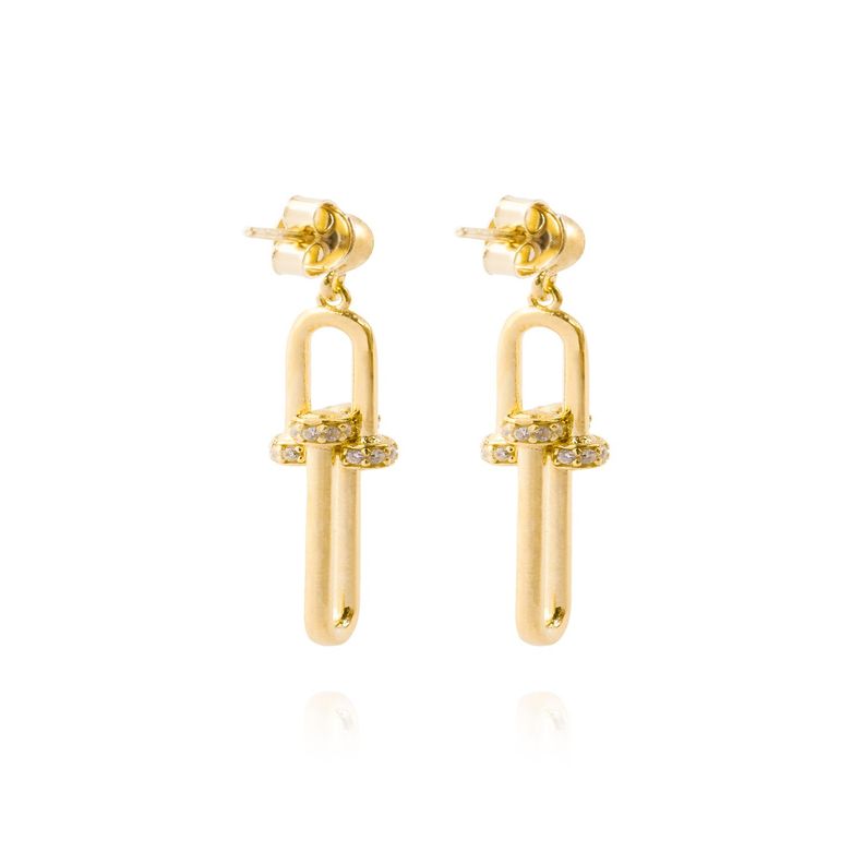 Aros de Plata Esterlina 925 Eslabones Circon Revestido en Oro 18kt-1