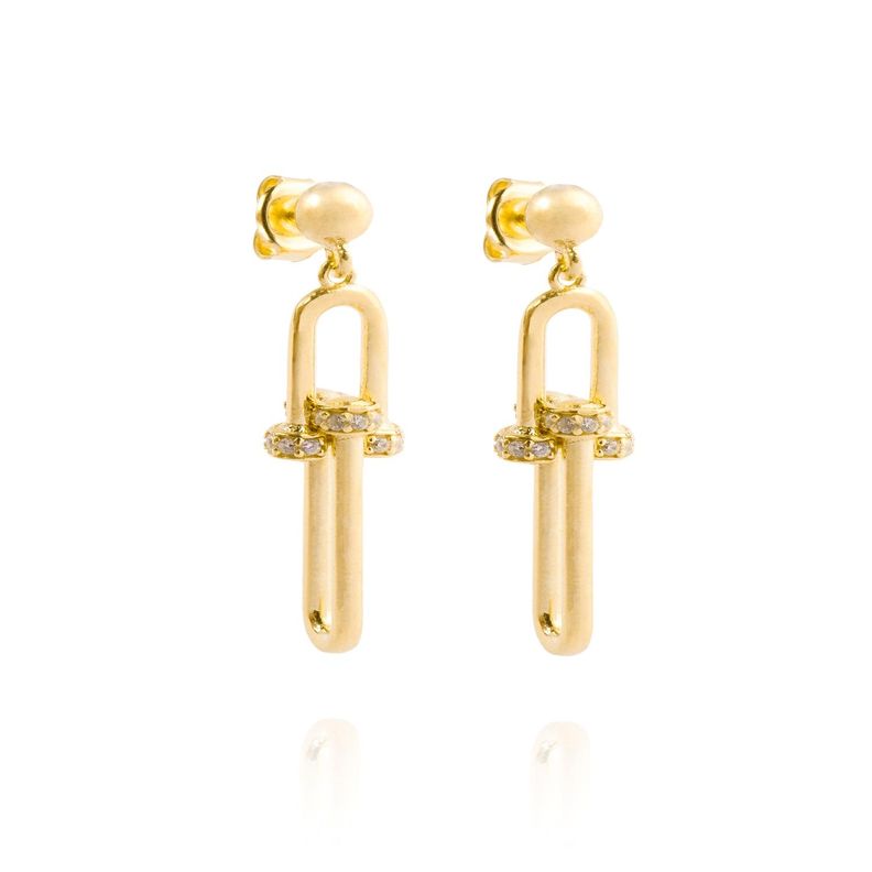 Aros de Plata Esterlina 925 Eslabones Circon Revestido en Oro 18kt-2