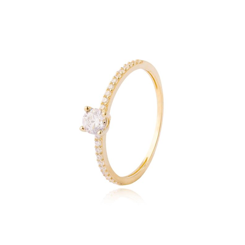 Anillo Compromiso de Oro 14kt Solitario Riel Circonita-0