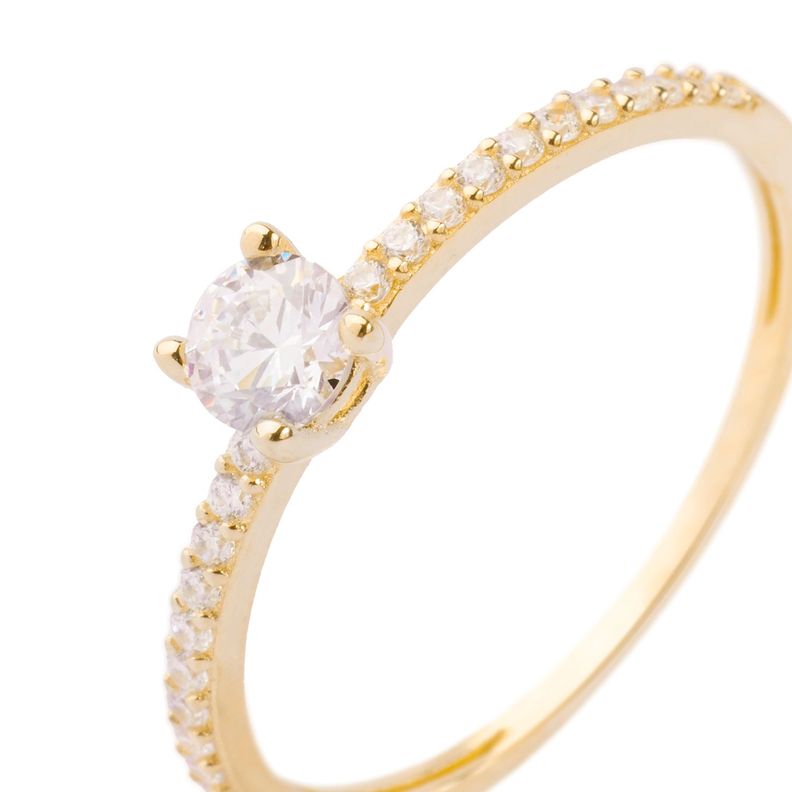 Anillo Compromiso de Oro 14kt Solitario Riel Circonita-2