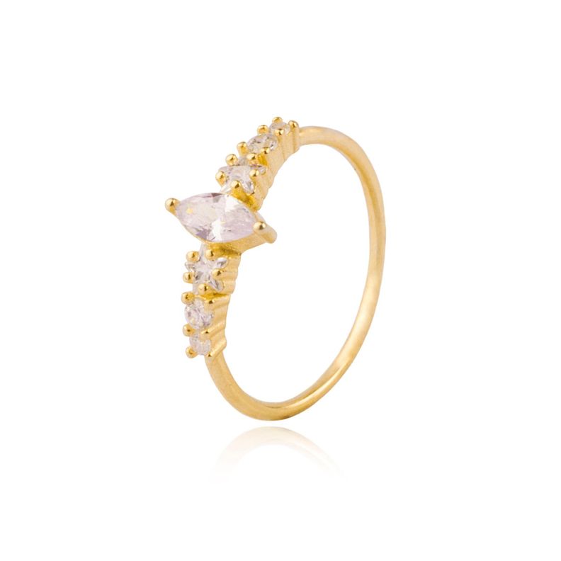 Anillo de Plata Esterlina 925 Gota Central Revestido en Oro-0