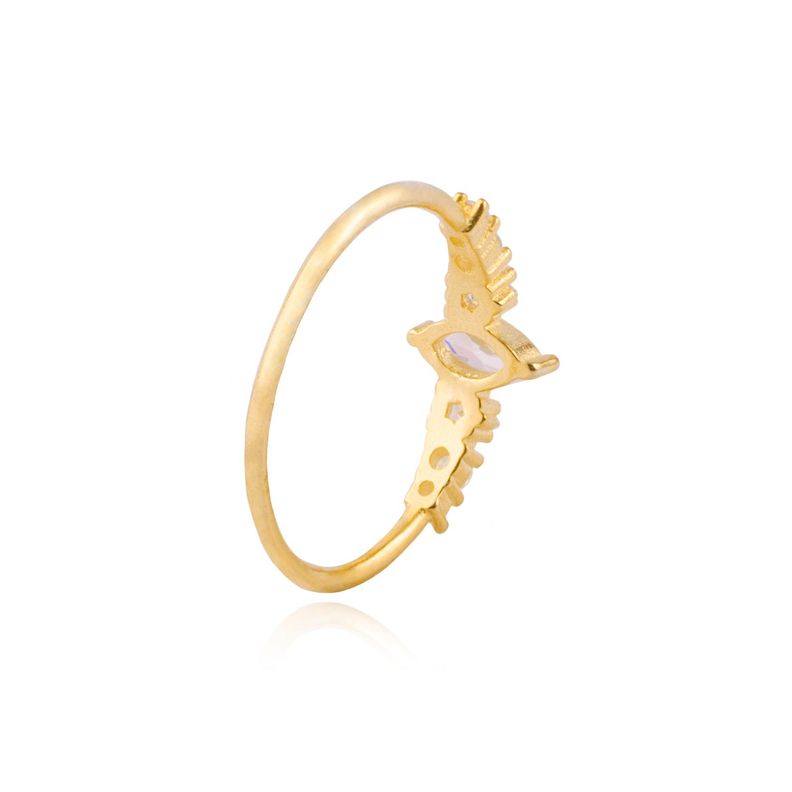 Anillo de Plata Esterlina 925 Gota Central Revestido en Oro-2