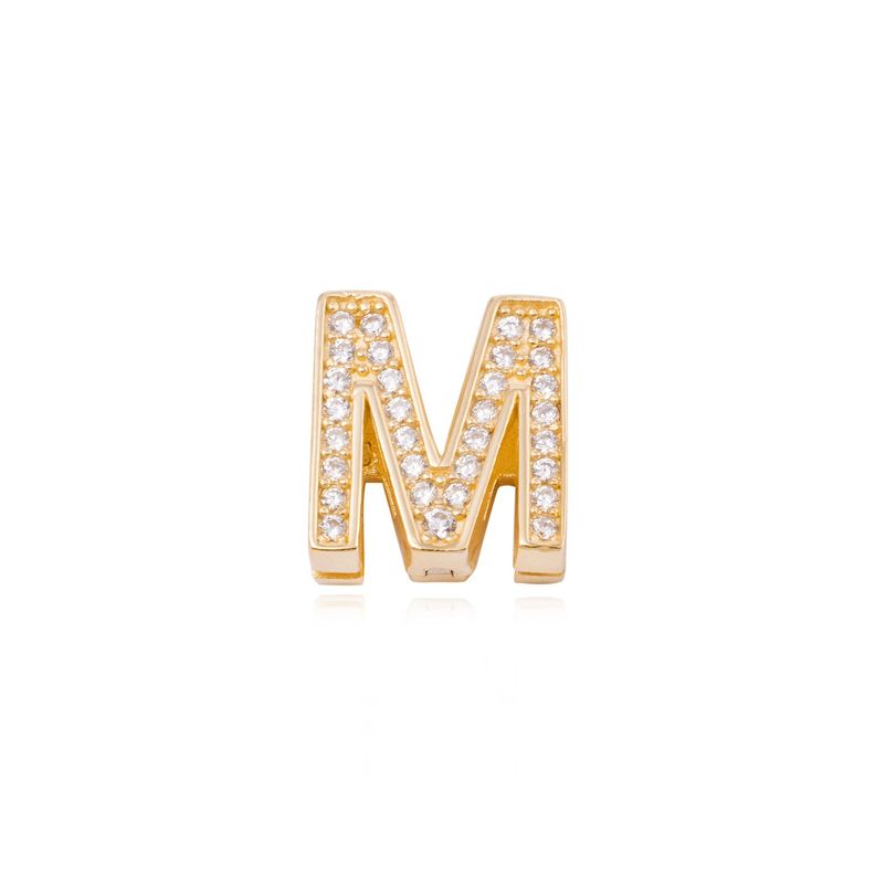 Dije de Plata broche Letra M con Circonita Revestido en Oro 18kt-0