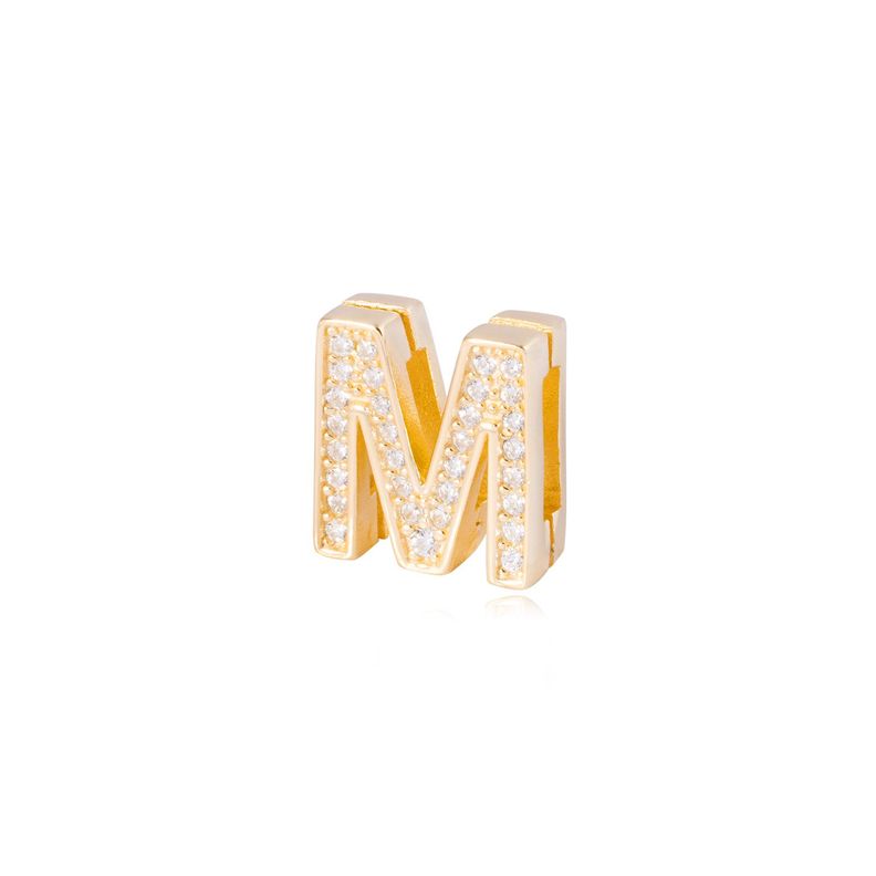 Dije de Plata broche Letra M con Circonita Revestido en Oro 18kt-1