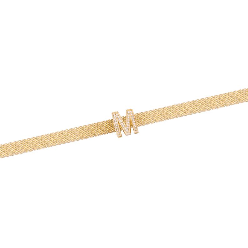 Dije de Plata broche Letra M con Circonita Revestido en Oro 18kt-2