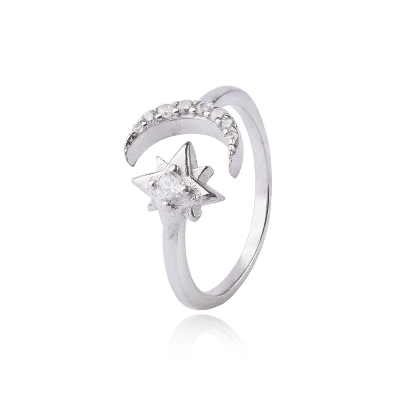 Anillo de Plata Esterlina 925 Luna Estrella Circon-0