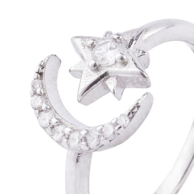 Anillo de Plata Esterlina 925 Luna Estrella Circon-1