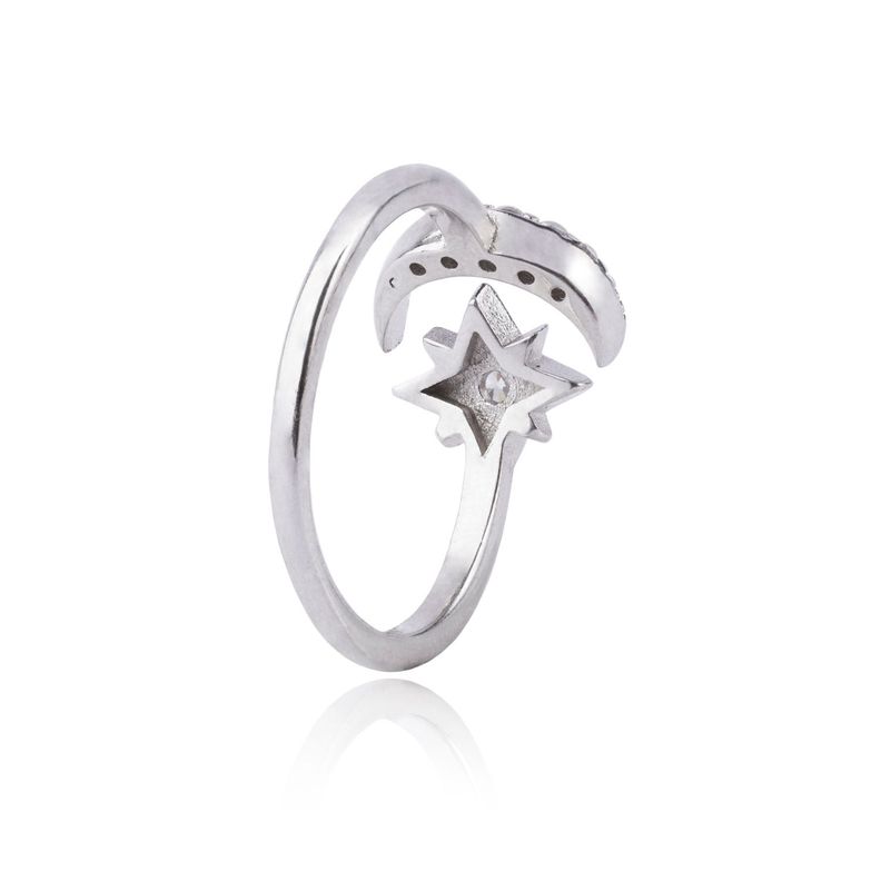 Anillo de Plata Esterlina 925 Luna Estrella Circon-2