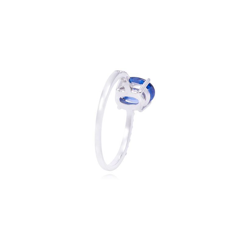 Anillo Oro Blanco 18kt Riel Diamantes 14 Pts y Zafiro 1,48 Pts-2