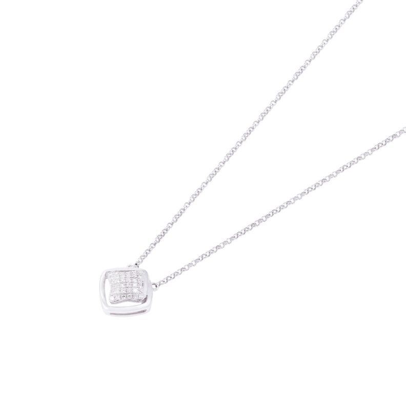 Collar Oro Blanco 18kt Cuadrado y Diamantes 12 Pts-0