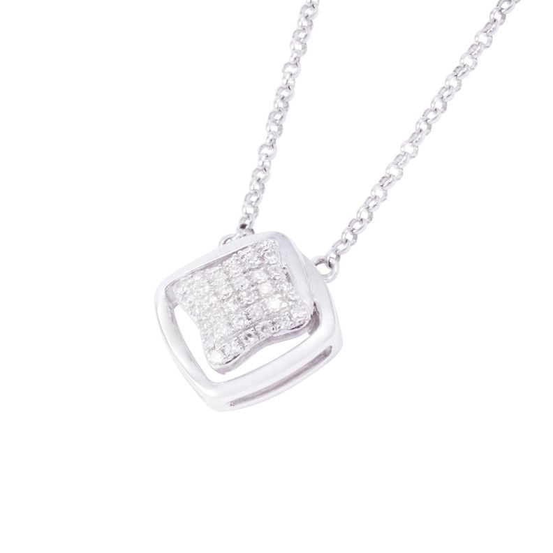 Collar Oro Blanco 18kt Cuadrado y Diamantes 12 Pts-1