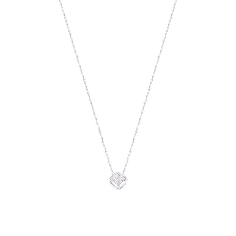 Collar Oro Blanco 18kt Cuadrado y Diamantes 12 Pts-2