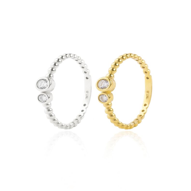 Anillo Compromiso de Oro 18kt Circón bolitas Blanco y Amarillo-0