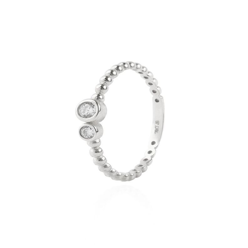 Anillo Compromiso de Oro 18kt Circón bolitas Blanco y Amarillo-1
