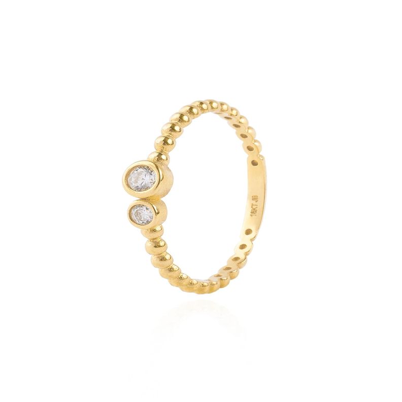 Anillo Compromiso de Oro 18kt Circón bolitas Blanco y Amarillo-2