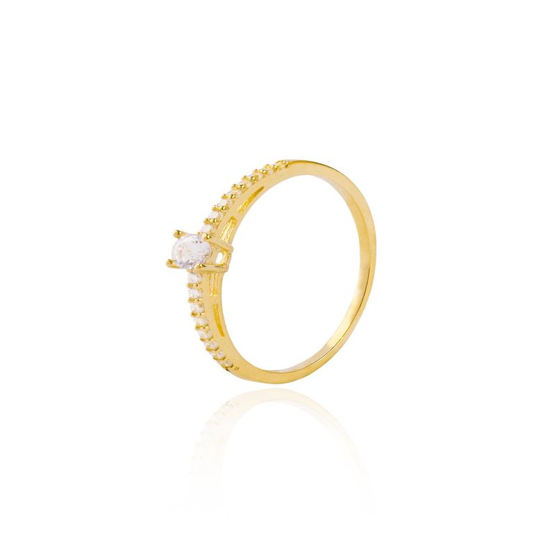 Anillo Compromiso de Oro 18Kt Solitario Medio Cintillo Circón-0