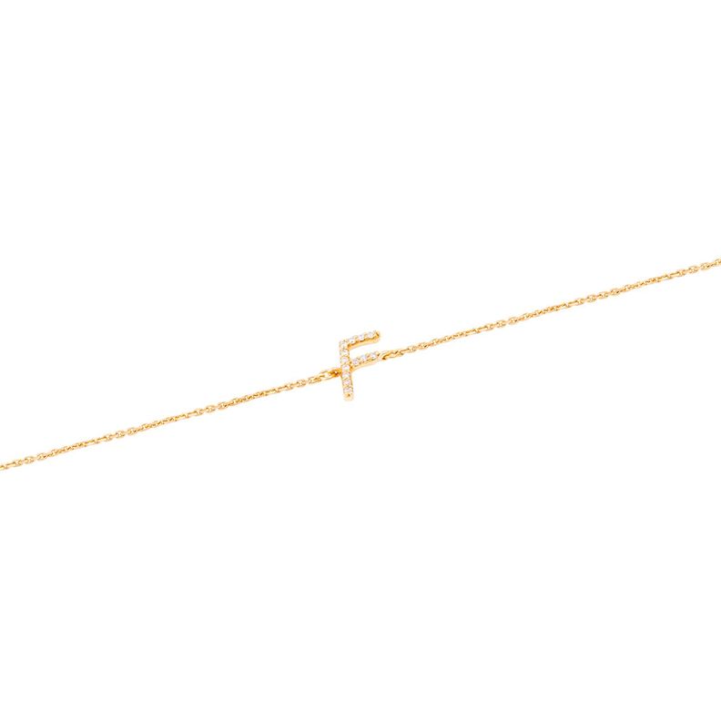 Pulsera de Oro Amarillo 18kt Letras F con Diamantes 5Pts-0