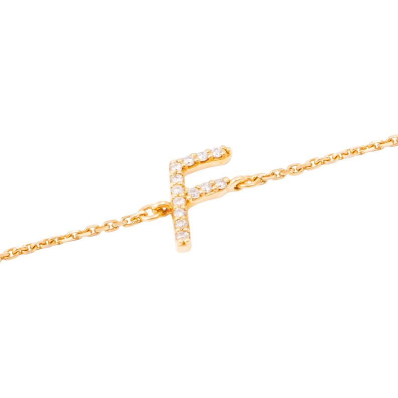 Pulsera de Oro Amarillo 18kt Letras F con Diamantes 5Pts-1